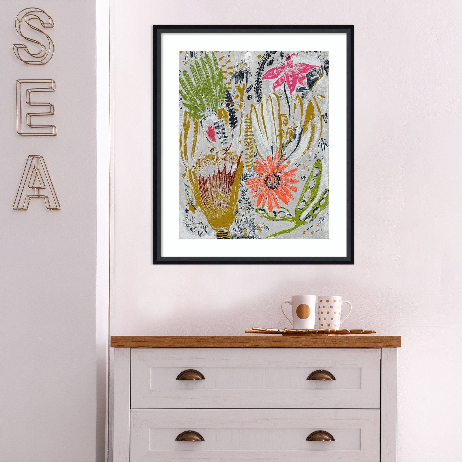 Tropical Blooms by Maya Woods, Black, 21" W x 25" H