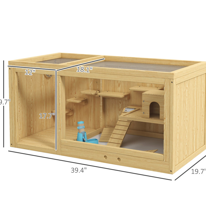 Large Wooden Hamster House - Multi-Layer, With Seesaws, Water Bottle, , Pull-Out Tray, Openable Top For Dwarf Hamsters And Extra Aviary Wooden,