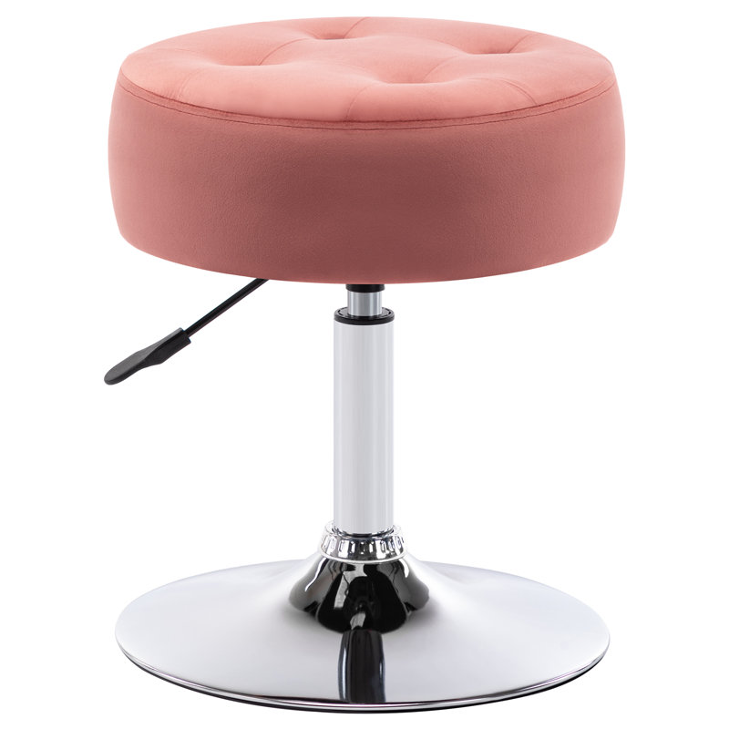 Tabouret de coiffeuse réglable Highland Creek en similicuir et fer avec base en métal chromé, Rose