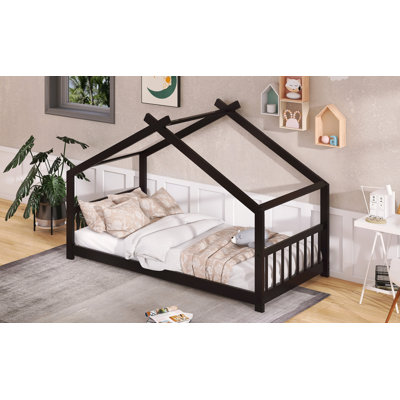 Full Size Metal House Bed, Black