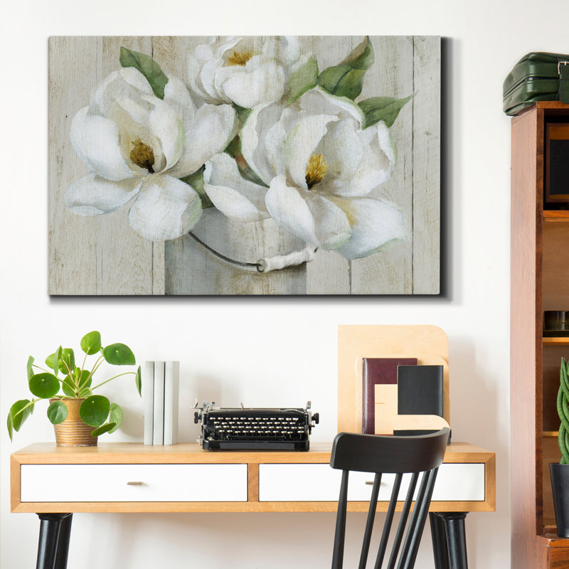 Shiplap Magnolias - Reproduction d'art sur toile tendue, H 60 po x l 40 po x P 1 po