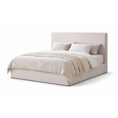 NORDIC UPHOLSTERED QUEEN BED WHITE LINEN BLACK