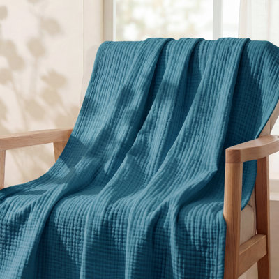 Bedsure 100% Cotton Muslin Blanket, 4-Layer Lightweight Summer Blanket for Dorm, Couch & Everyday Comfort, 200 GSM
