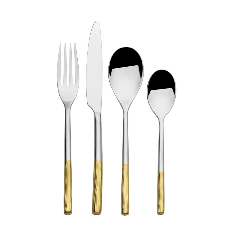 Duval Gold 16-Piece Textured Stainless Steel Flatware Set
