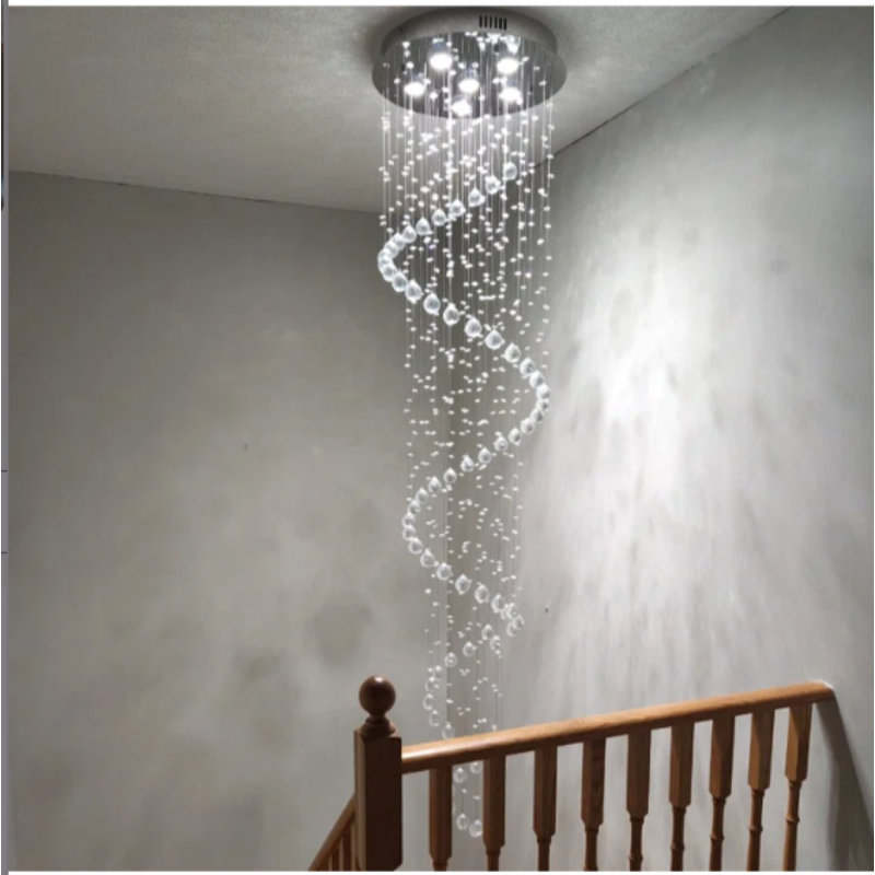 Lustre à niveaux unique à 6 lumières avec détails en cristal Cotta, 87 po de hauteur x 20 po de diamètre