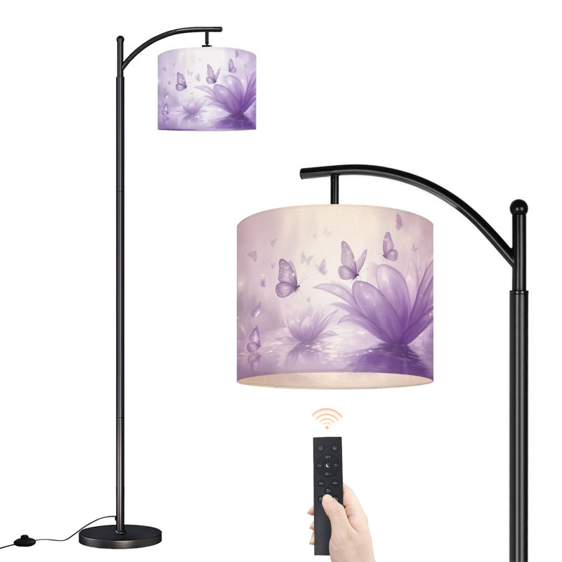 Lampe sur pied à arc Arc avec lampe à paysage lys et télécommande avec lumières DEL Abat-jour réglables Grandes lampes pour lire Bureau Salon