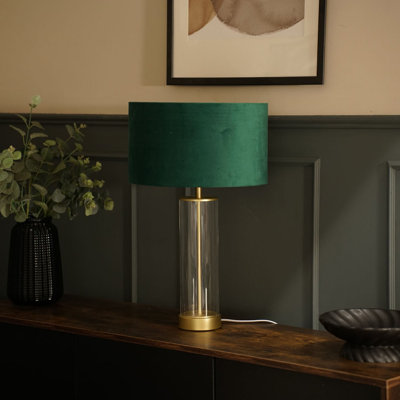 Simonetta Matt Gold and Clear Tube Table Lamp with Blush Velvet Reni Shade and 6W GLS Warm White Bulb
