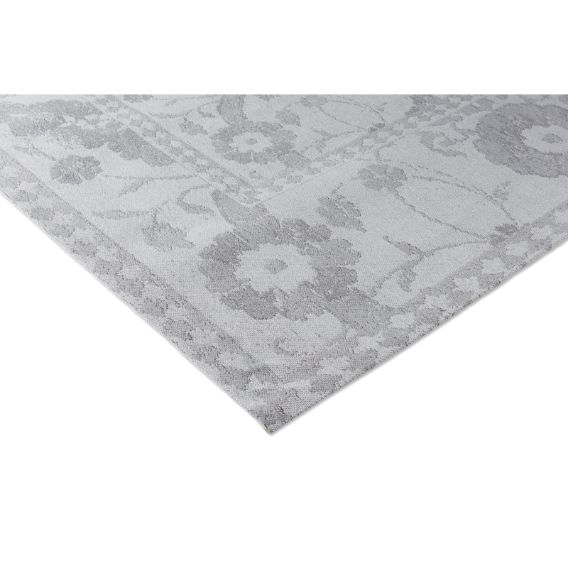 Tapis oriental gris / blanc en coton / chenille à tissage plat rectangulaire, Rectangle 6 pi 7 po x 9 pi 2 po