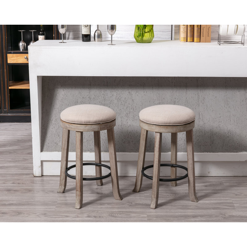 Tabouret de comptoir pivotant en bois massif de 25,6 po avec repose-pieds en métal Sefedin, Beige