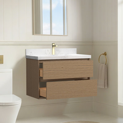 Meuble-lavabo flottant 36 po avec comptoir et lavabo en pierre reconstituée
