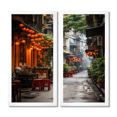 «Vietnam Hanoi Old Floral Quarter», ensemble d'art sur toile, paysages orange, ensemble de 2