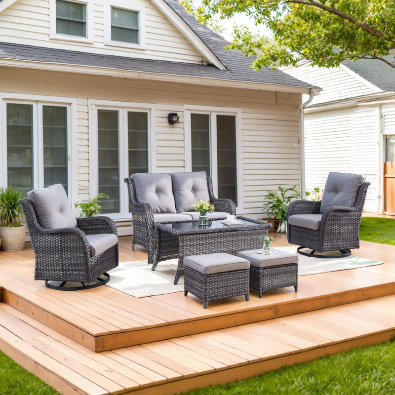 Carolina 4-Person Square Outdoor Conversation Set With Loveseat And Swivel Glide Chair, Gray