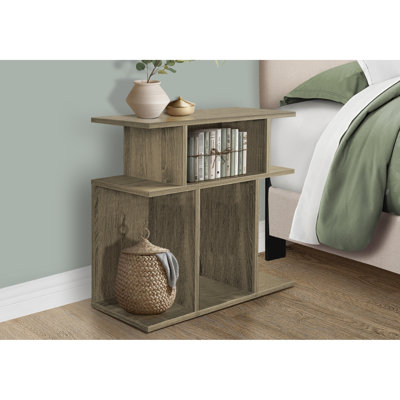 Table de bout de chambre à coucher contemporaine avec 6 tablettes en taupe aspect bois foncé pour salon et salon