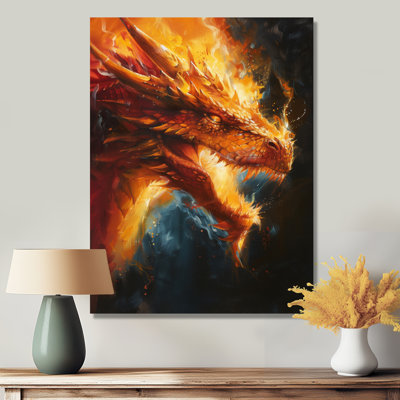 Orange Yellow Fiery Blaze Dragon I - Dragons Wall Art Living Room