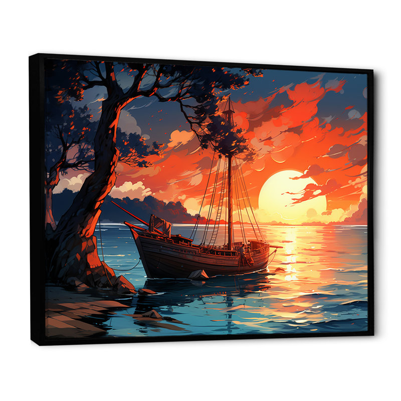 Coucher de soleil sur 1000 îles, rivière au Canada II - Coucher de soleil côtier, art mural, Cadre flottant noir