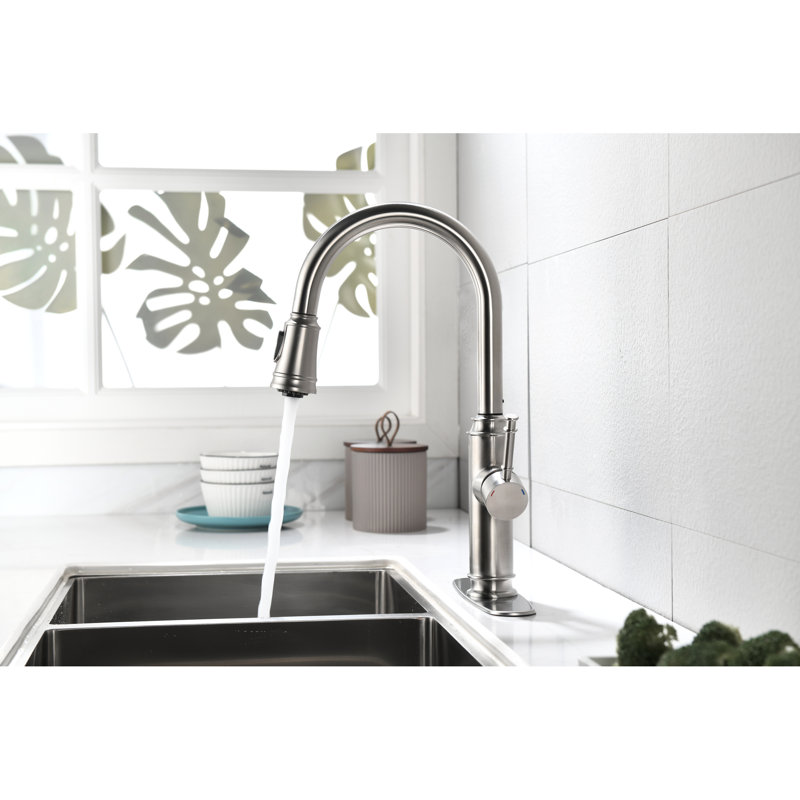 Brushed Nickel Pull Out Kitchen Faucet, Splash- Water Flow 10.3 In. Package Width Fit
