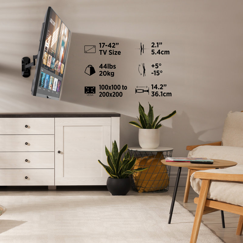 Support mural articulé pour écrans de 17 po à 42 po - pivotant, inclinable et extensible, peut supporter jusqu'à 44 lb, compatible VESA