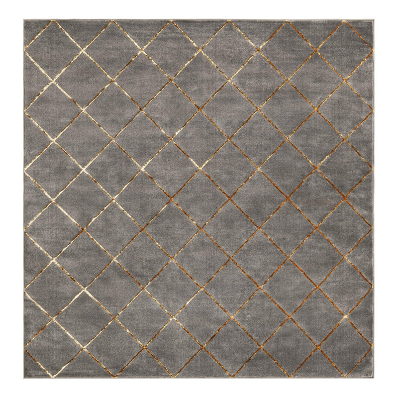 Tapis à carreaux gris et or Latitude Run® Novica, Carré 7 pi 10 po