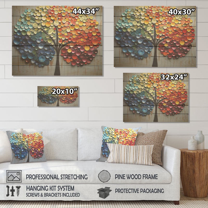 Colorful Rainbow Tree Of 4 Seasons - Tree Canvas On Wood Print, 30" H x 40" W x 0.78" D