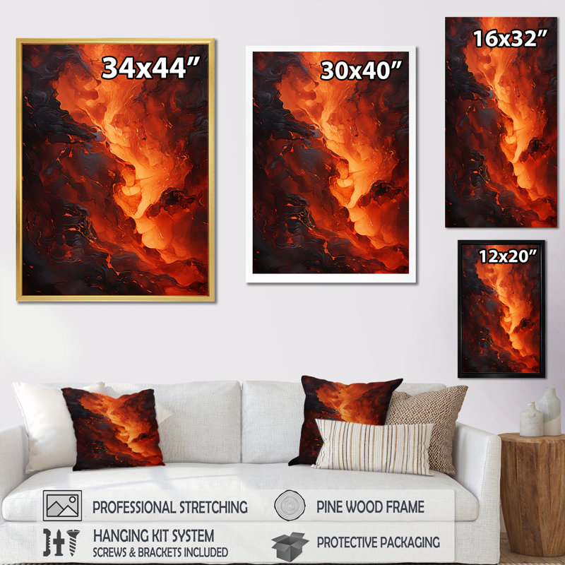 Fée de la flamme en fusion II - art mural abstrait, salon, Cadre flottant doré, H 32 po x l 16 po x P 1 po