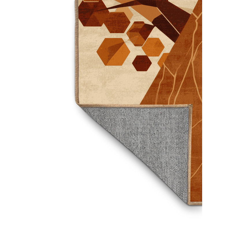 Tapis géométrique rustique moderne lavable à la machine en érable brun Orlandra, Rond 8 pi