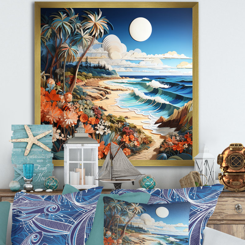Coastal Escape II - Nautical & Beach Canvas Wall Art, H 30 po x l 30 po x P 1 po, Cadre doré à une seule photo