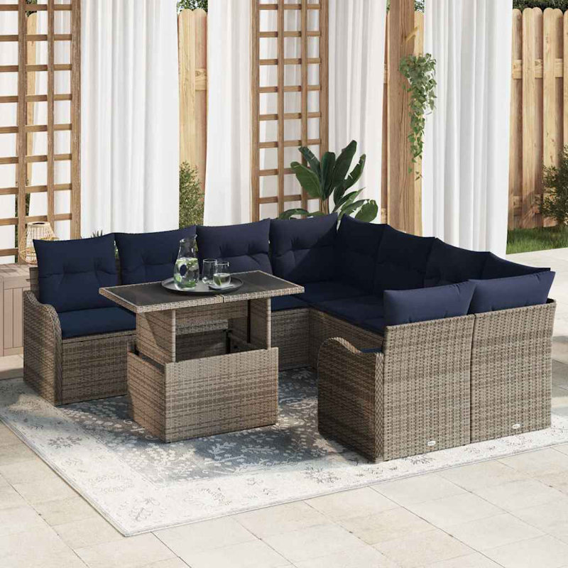 Ensemble repas 9 pièces vidaXL avec coussin gris