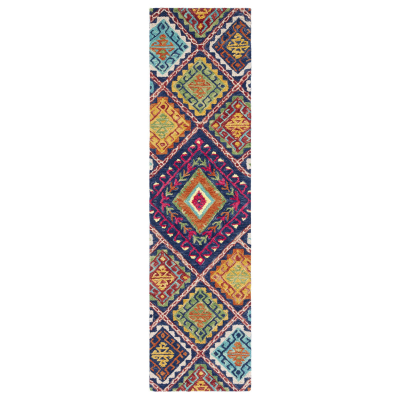 Tapis géométrique en laine touffeté à la main Vahakn, Tapis de couloir 2 pi 3 po x 11 pi