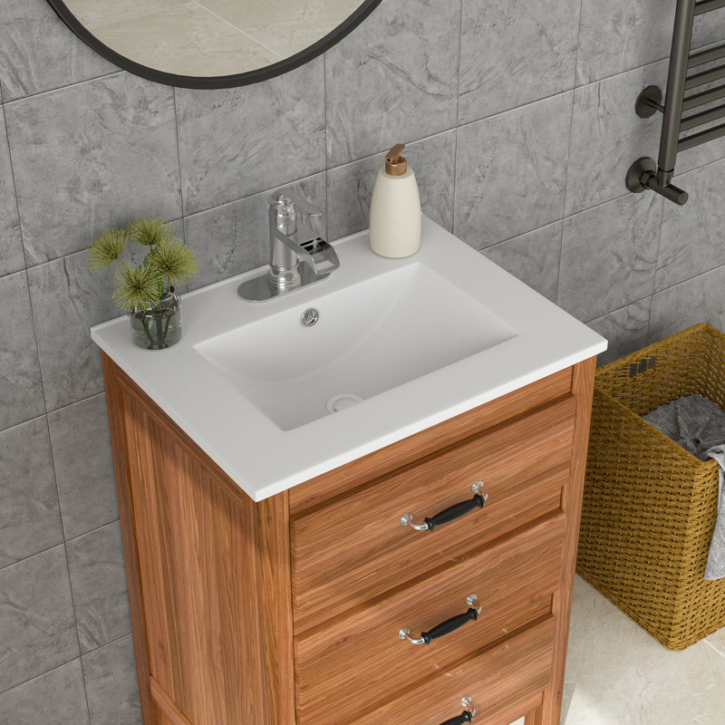 24" L x 18" W Bathroom Vanity Top Ceramic Undermount Sink White Ceramic Countertop Vanity Sink Top, Single