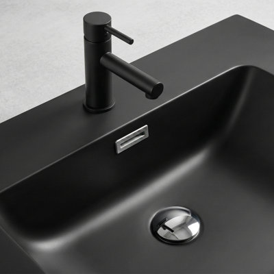  28" Wall-Mounted Black Bathroom Vanity Set with Integrated Resin Sink and Drain Assembly