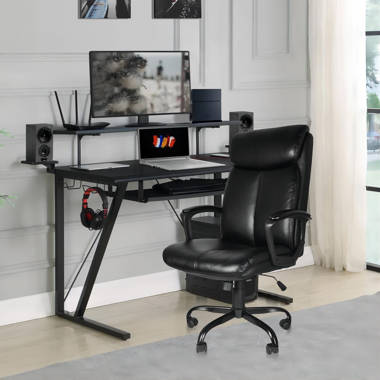 Latitude Run® Faux Leather Upholstered Home Office Desk Chair with Mid-back  Swivel Task Chair