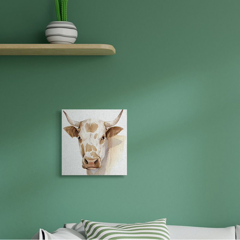 Portrait de vache brune tachetée, Toile tendue, H 17 po x l 17 po x P 1,5 po