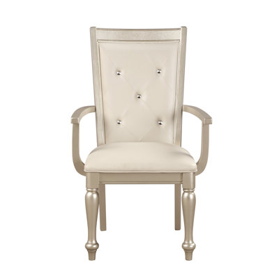 Modern Silver Finish Arm Chairs 2Pc Set Crystal Button-Tufted Chair Traditional Design Dining Room Furniture Upholstered Seat Back