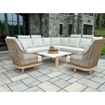 Ensemble modulaire d'extérieur, chaise pivotante et table basse en composite 6 pièces Posey