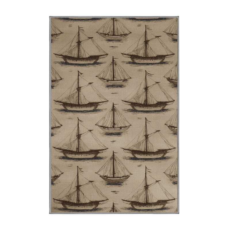 Washable Traditional Ships Nautical Area Rug, Runner 2' x 5'