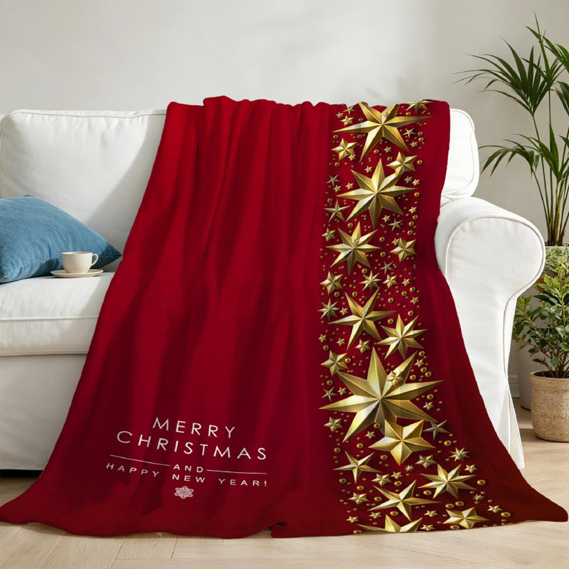 Jeté rouge en flanelle de polaire ultra douce, Noël avec imprimé décoratif recto, Throw 50" x 60"