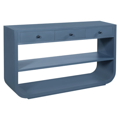 55-Inch Modern Sofa Table With Storage, Curved Entryway Console With 3 Drawers And 2 Tiers Display Shelves, Solid Wood Legs, 3 Colors