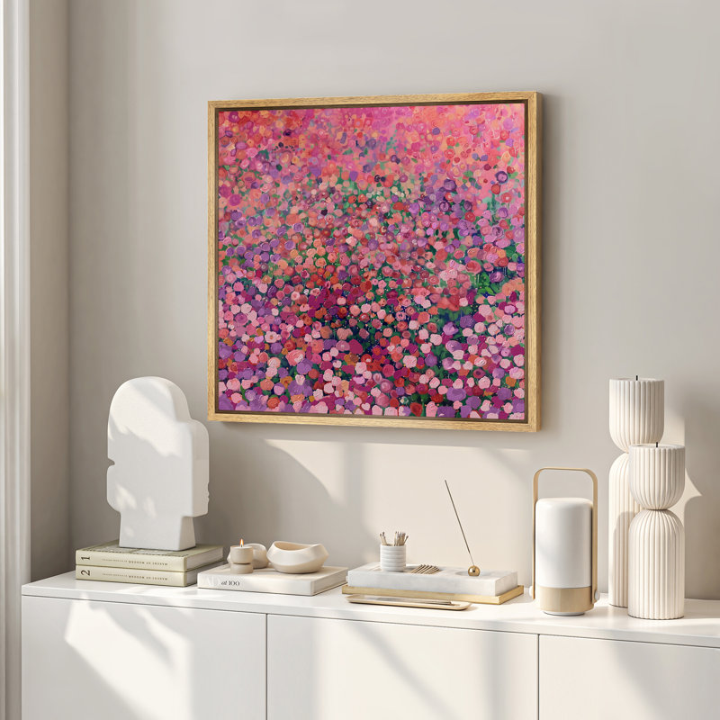 Abstrait art floral botanique moderne rouge et rose, Naturel, H 24 po x l 24 po