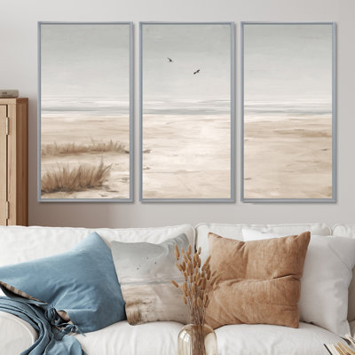 Brown Grey Ocean Shore Line In Mexico  - Beach Wall Décor Set