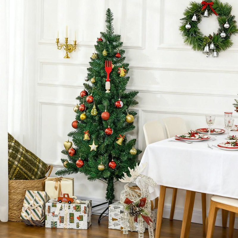 Arbres de Noël, demi-arbres de Noël artificiels avec ouverture automatique, base en acier, pour décor intérieur de Noël