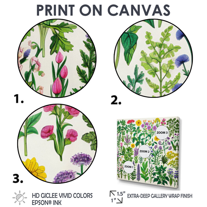 «Collage of Blooming Spring Flower - Wildflowers», reproduction d'art murale, Toile avec cadre flottant noir