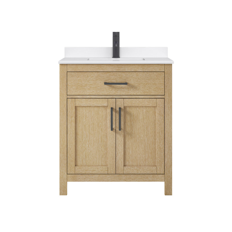 30 in. Single Vanity, Whitewashed Oak, Matte Black, White Quartz