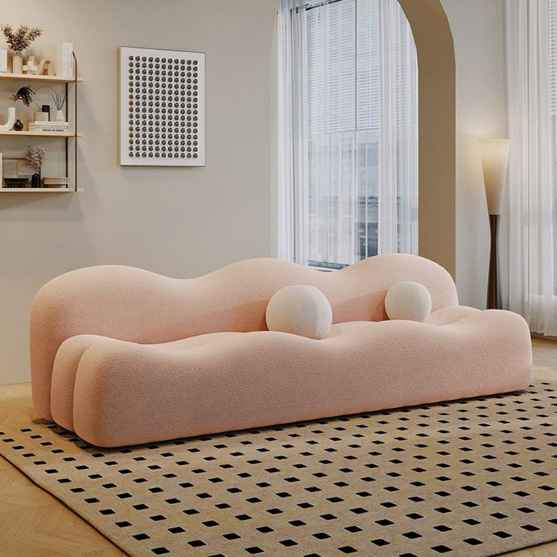 Modern Cream Style Light Luxury Sofa, 29.92" H x 94.49" W x 31.5" D, 3, Pink