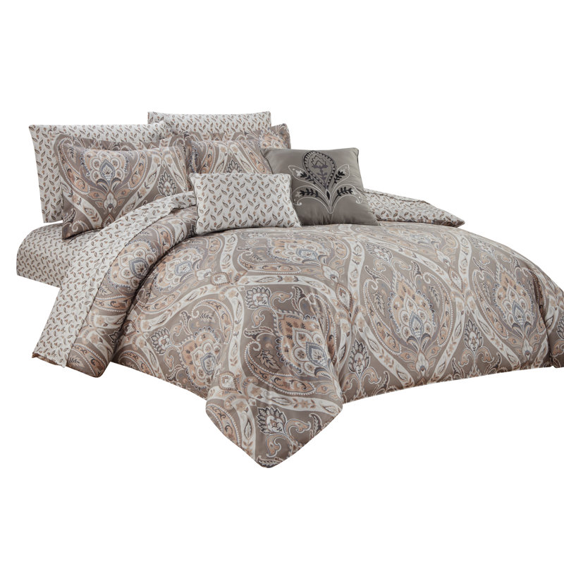 Ensemble d'édredon en microfibre Tisdale avec ensemble de draps assortis, Très grand édredon et 8 pièces supplémentaires