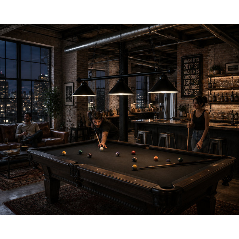 Bowdon 3 - Light Pool Table Linear Pendant By RAM Game Room, Matte Black/Matte Black