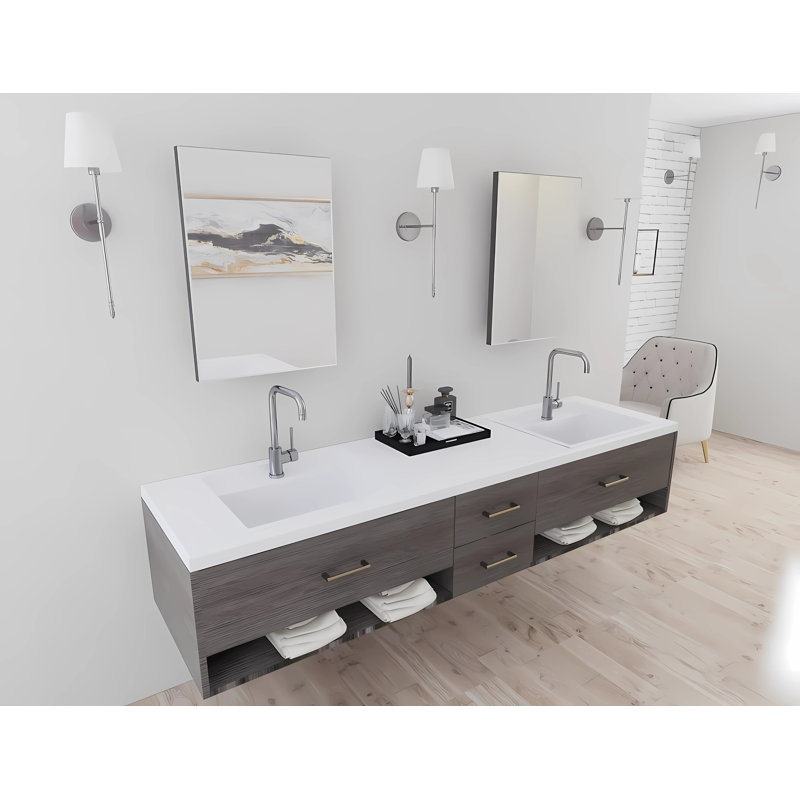 Base de meuble-lavabo double 81,5 po YU-Toronto-90MO, prête à installer, Taupe cendré