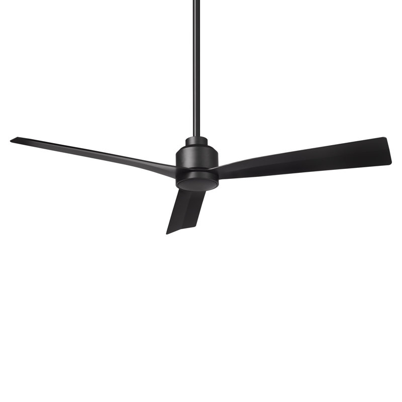 52" Smart Home Compatible 3 Blade Smart Ceiling Fan with Remote, Matte Black, Without Light Kit