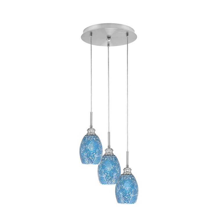 Array 3 Light Cord Hung Cluster Pendalier With 5" Turquoise Fusion Glass
