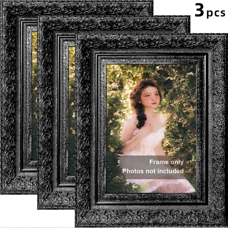 Cadre photo noir 3 pièces 5 "x 7" à forme rectangulaire classique, 5" W x 7" H, Black, 3