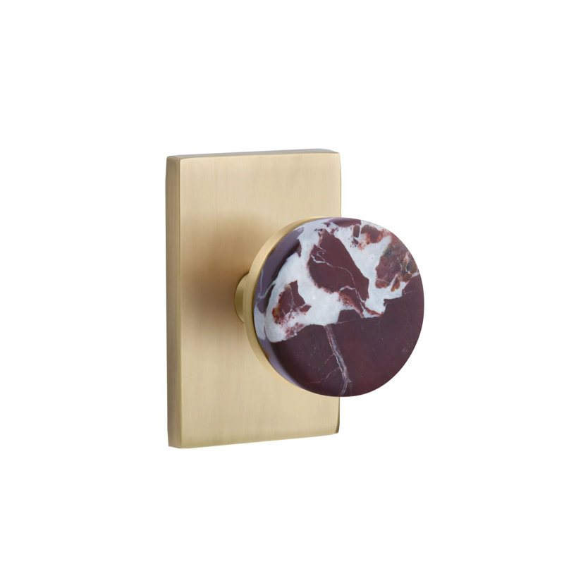 Ensemble de boutons d'intimité Emtek Select avec rosette rectangulaire moderne et tige conique, bouton en marbre Rosso Levanto